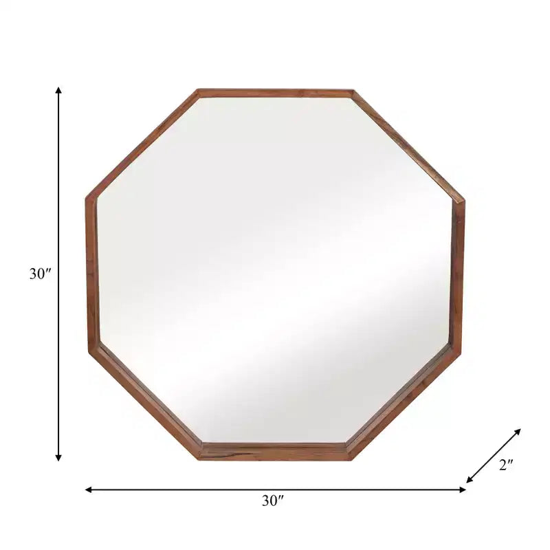 Miroir mural moderne à cadre en bois – Octogonal 76 cm – Décoration pour la maison, le bureau, la chambre ou le salon
