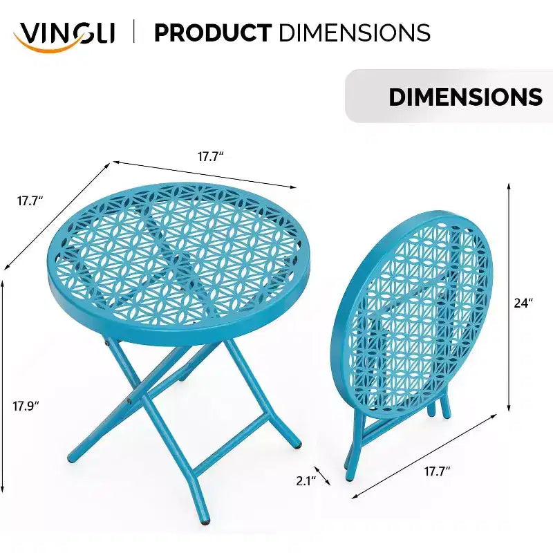 Table d'appoint pliante de patio, petite table d'extérieur avec motif floral et cadre en métal robuste en forme de X, bleu, 1 paquet