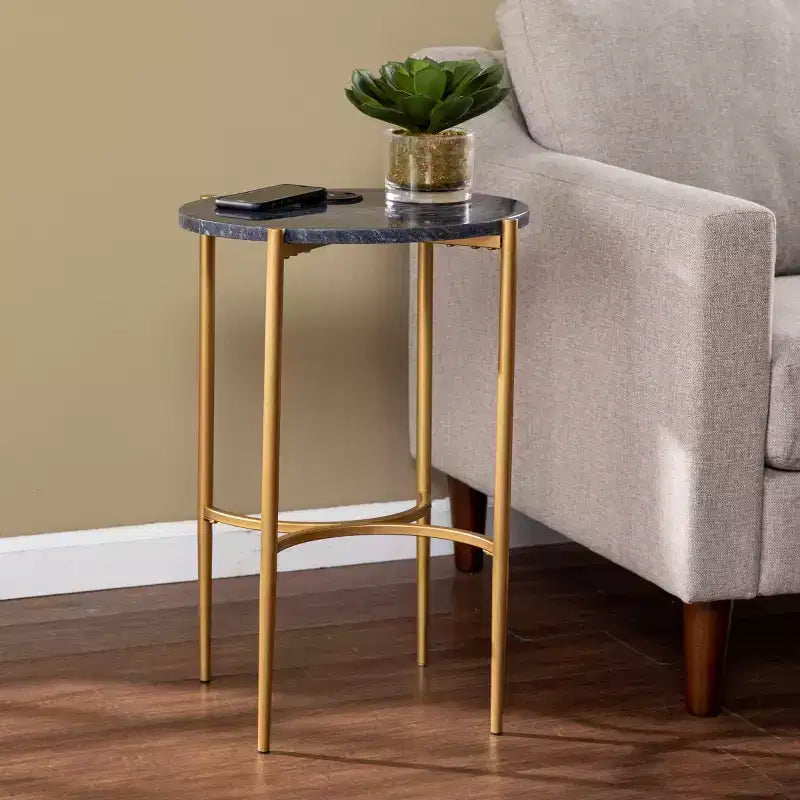 Table d'appoint avec station de recharge sans fil - Or/Noir