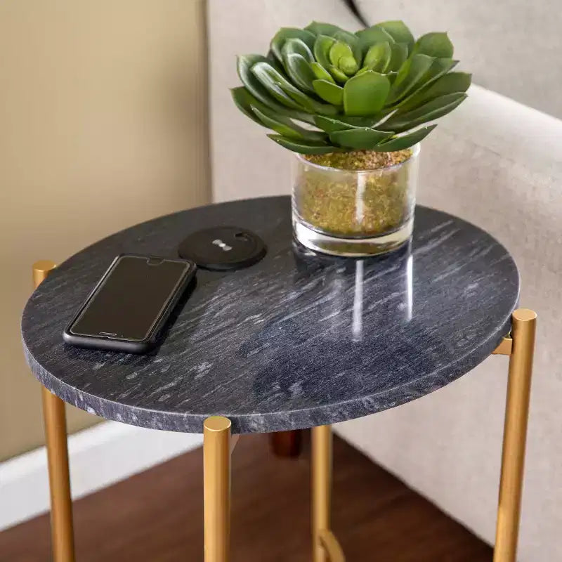 Table d'appoint avec station de recharge sans fil - Or/Noir