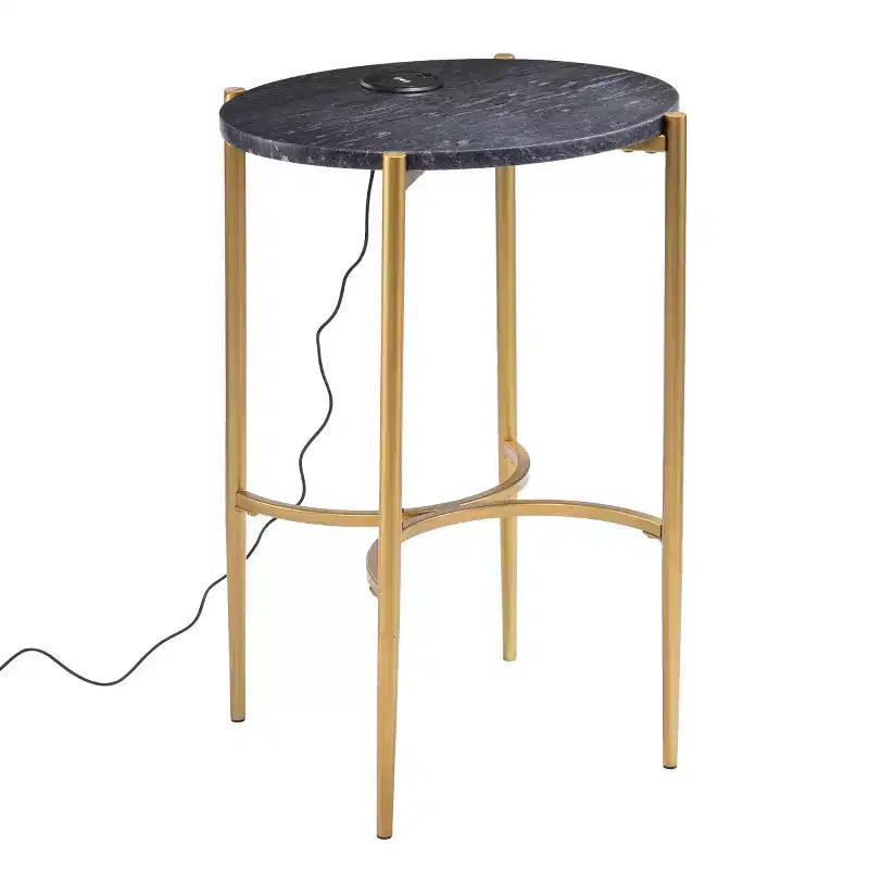 Table d'appoint avec station de recharge sans fil - Or/Noir
