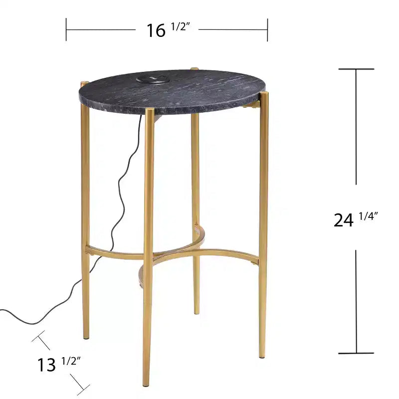 Table d'appoint avec station de recharge sans fil - Or/Noir