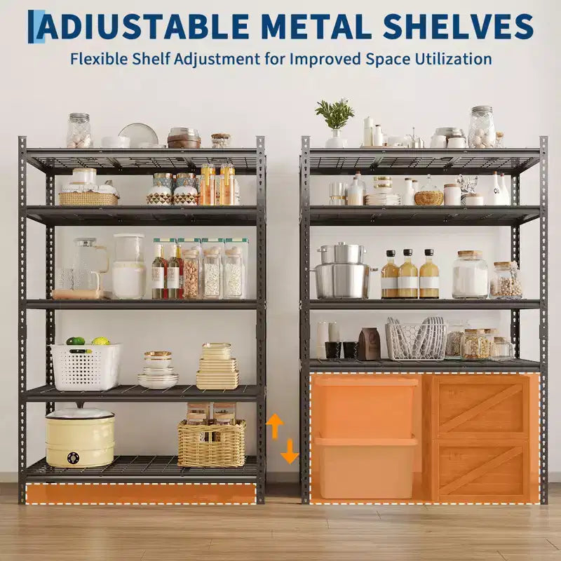 Étagères de rangement robustes à 5 niveaux, étagère métallique réglable, montage sans boulons, haute capacité pour garage, sous-sol, garde-manger