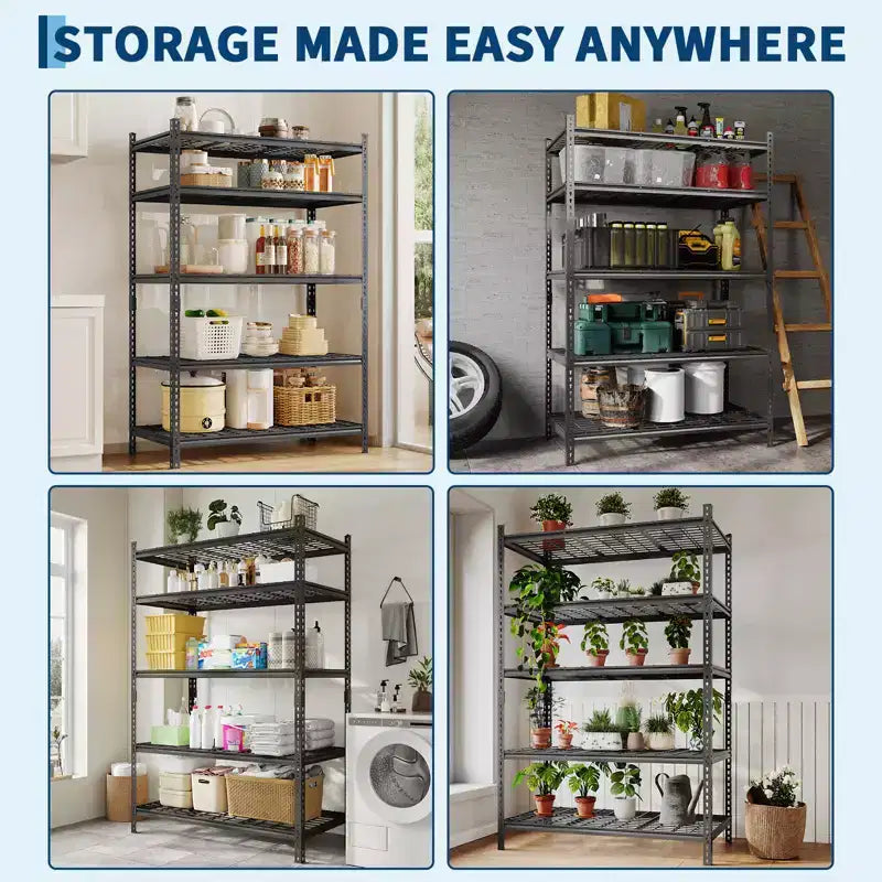 Étagères de rangement robustes à 5 niveaux, étagère métallique réglable, montage sans boulons, haute capacité pour garage, sous-sol, garde-manger