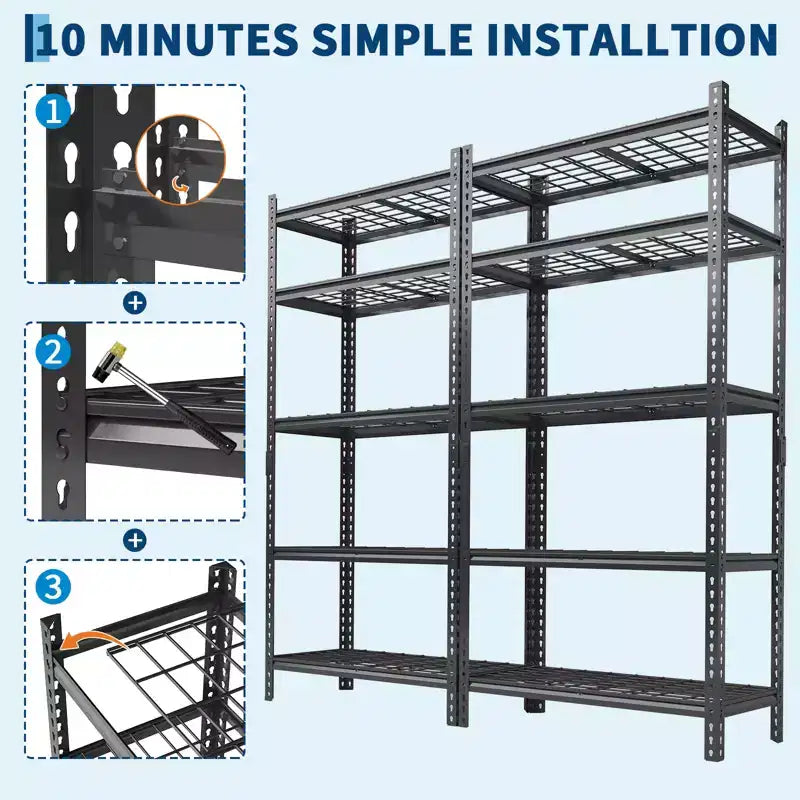 Étagères de rangement robustes à 5 niveaux, étagère métallique réglable, montage sans boulons, haute capacité pour garage, sous-sol, garde-manger
