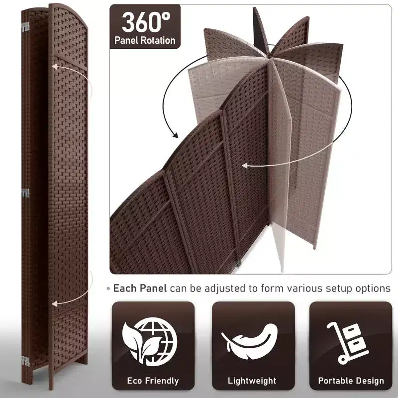 Paravent 4 pans, grande largeur 1,80 m, panneaux à double charnière – Séparateur de pièce pliable