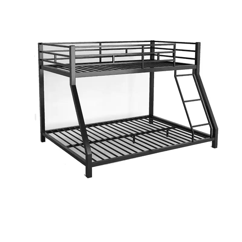 Lit superposé double en métal pour enfants et adultes, avec barrière de sécurité et échelle, noir