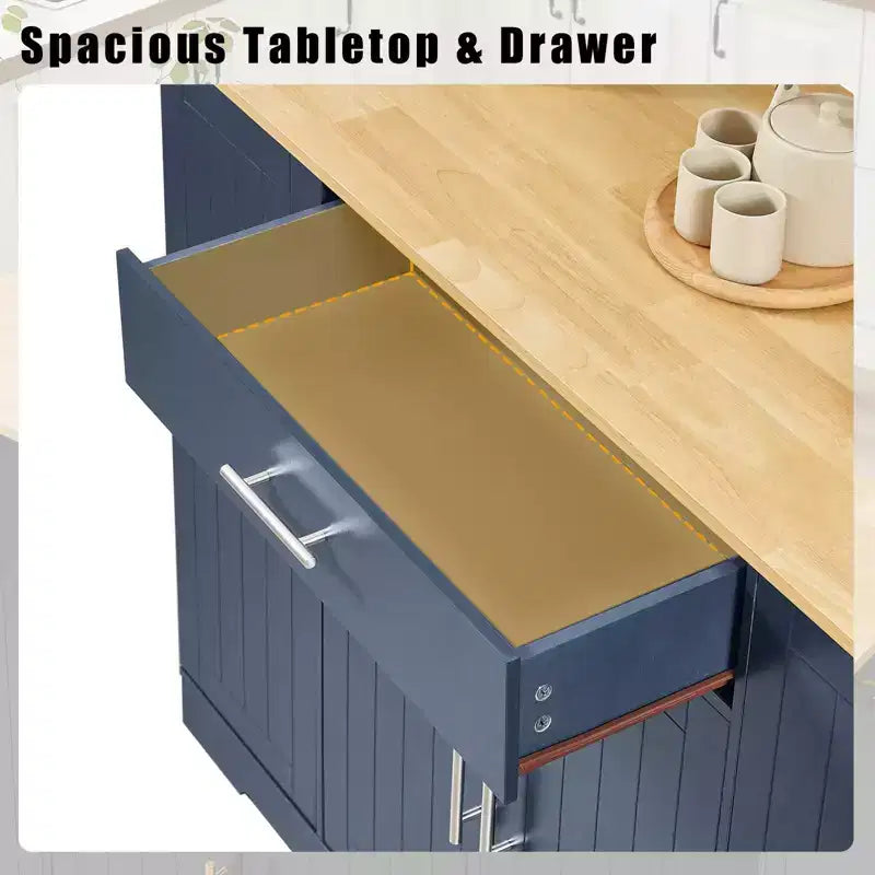 Îlot de Cuisine avec Portes et Tiroir Central et Rangement Poubelle, Buffet de Rangement pour Cuisine, Salle à Manger