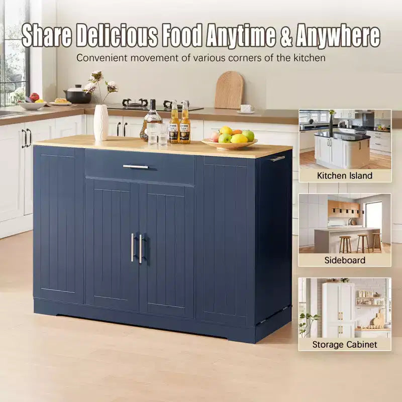Îlot de Cuisine avec Portes et Tiroir Central et Rangement Poubelle, Buffet de Rangement pour Cuisine, Salle à Manger