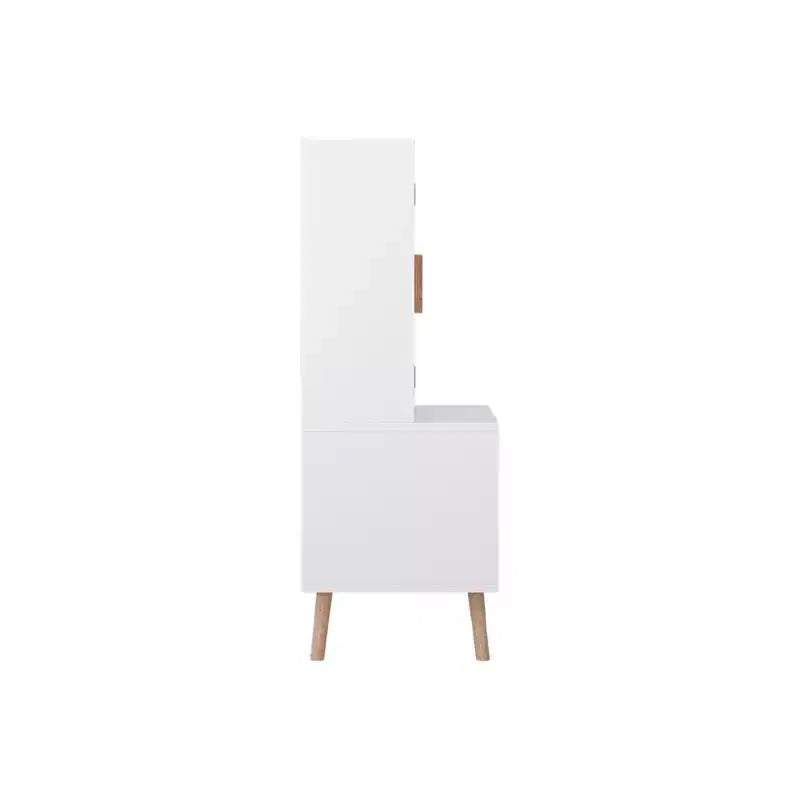 Meuble de rangement pour jouets pour enfants avec portes et étagère ouverte, organiseur moderne avec pieds en bois naturel - Blanc