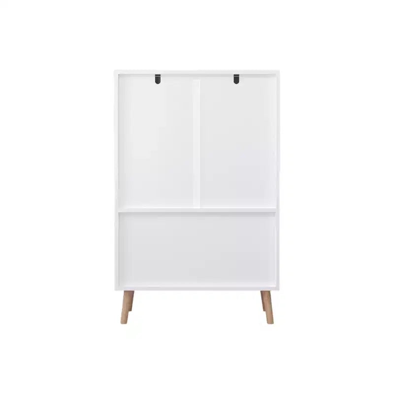 Meuble de rangement pour jouets pour enfants avec portes et étagère ouverte, organiseur moderne avec pieds en bois naturel - Blanc