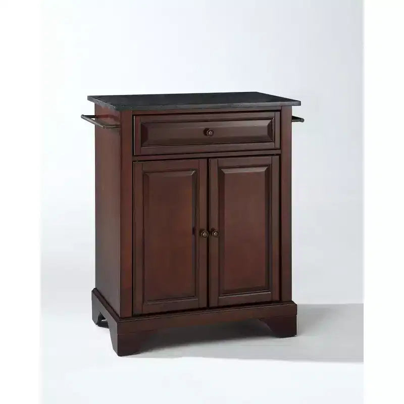 Petit îlot de cuisine portable avec dessus en granit, chariot de rangement, support à micro-ondes, noir