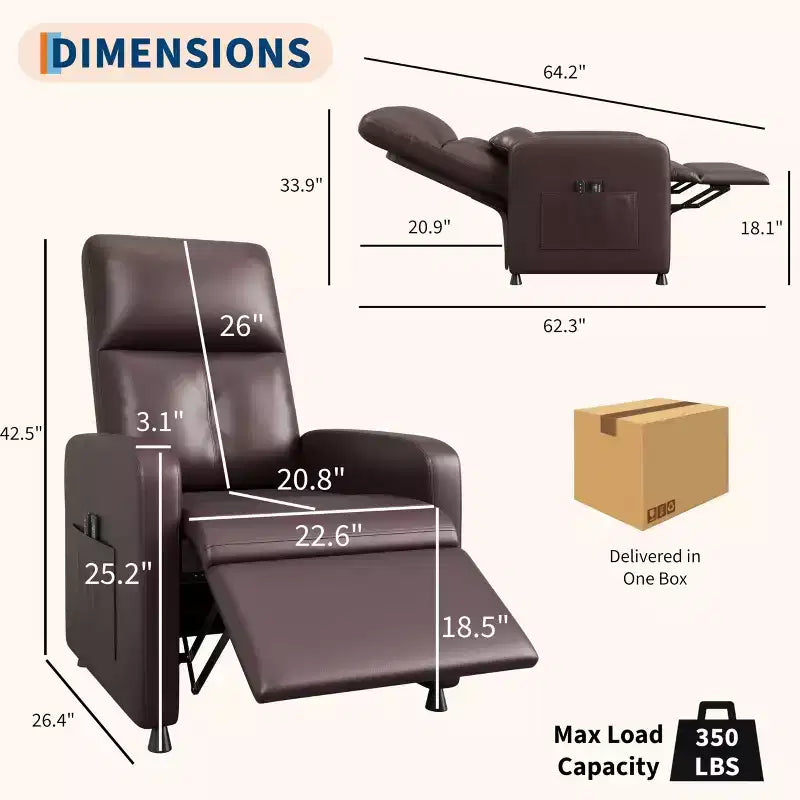 Fauteuil Inclinable Électrique avec Chaleur et Massage, Fauteuil Relax Électrique Réglable en Cuir PU, Dossier Haut, Siège Rembourré, Canapé de Cinéma Maison pour Salon
