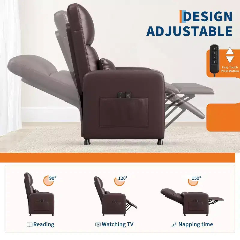Fauteuil Inclinable Électrique avec Chaleur et Massage, Fauteuil Relax Électrique Réglable en Cuir PU, Dossier Haut, Siège Rembourré, Canapé de Cinéma Maison pour Salon
