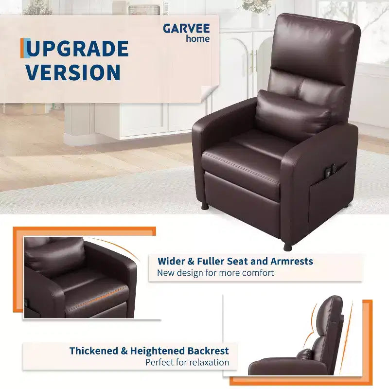 Fauteuil Inclinable Électrique avec Chaleur et Massage, Fauteuil Relax Électrique Réglable en Cuir PU, Dossier Haut, Siège Rembourré, Canapé de Cinéma Maison pour Salon