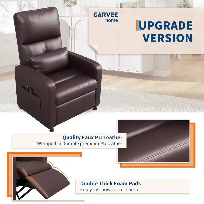 Fauteuil Inclinable Électrique avec Chaleur et Massage, Fauteuil Relax Électrique Réglable en Cuir PU, Dossier Haut, Siège Rembourré, Canapé de Cinéma Maison pour Salon