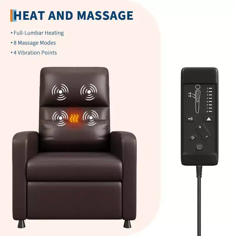 Fauteuil Inclinable Électrique avec Chaleur et Massage, Fauteuil Relax Électrique Réglable en Cuir PU, Dossier Haut, Siège Rembourré, Canapé de Cinéma Maison pour Salon
