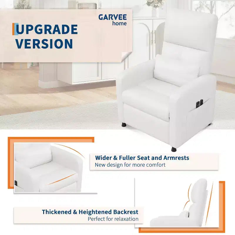 Fauteuil Inclinable Électrique avec Chaleur et Massage, Fauteuil Relax Électrique Réglable en Cuir PU, Dossier Haut, Siège Rembourré, Canapé de Cinéma Maison pour Salon