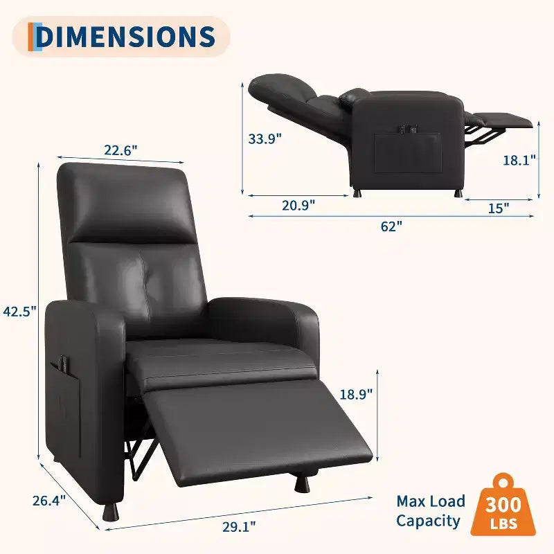 Fauteuil Inclinable Électrique avec Chaleur et Massage, Fauteuil Relax Électrique Réglable en Cuir PU, Dossier Haut, Siège Rembourré, Canapé de Cinéma Maison pour Salon