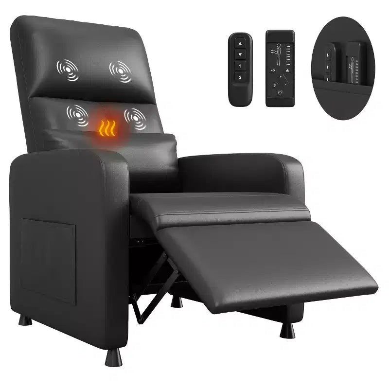Fauteuil Inclinable Électrique avec Chaleur et Massage, Fauteuil Relax Électrique Réglable en Cuir PU, Dossier Haut, Siège Rembourré, Canapé de Cinéma Maison pour Salon