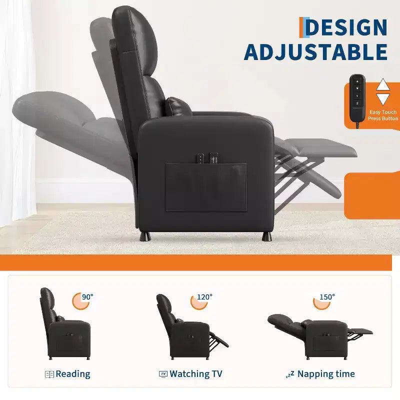 Fauteuil Inclinable Électrique avec Chaleur et Massage, Fauteuil Relax Électrique Réglable en Cuir PU, Dossier Haut, Siège Rembourré, Canapé de Cinéma Maison pour Salon