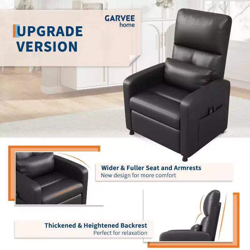 Fauteuil Inclinable Électrique avec Chaleur et Massage, Fauteuil Relax Électrique Réglable en Cuir PU, Dossier Haut, Siège Rembourré, Canapé de Cinéma Maison pour Salon