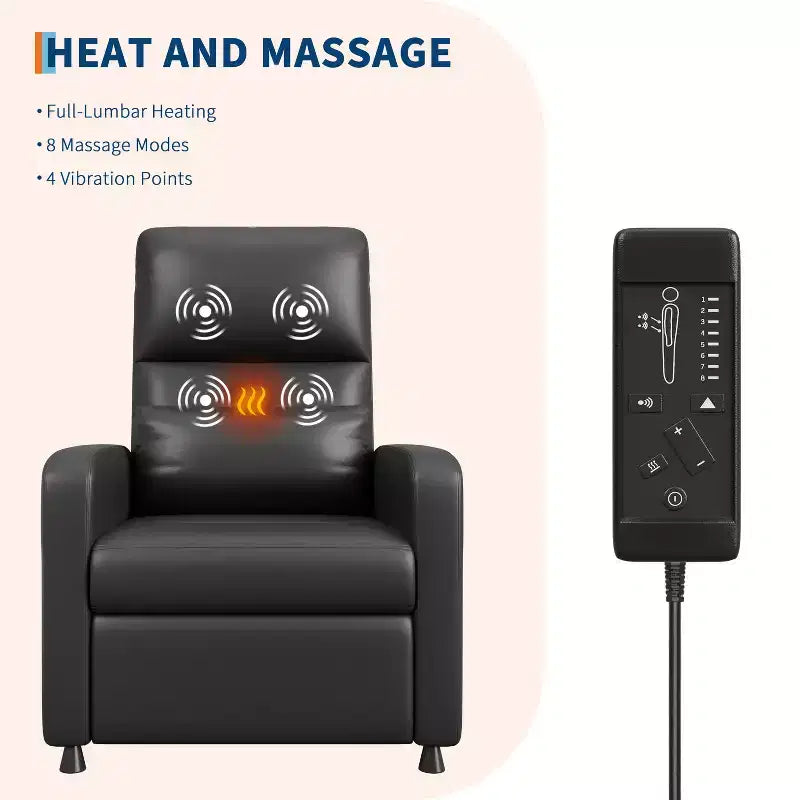 Fauteuil Inclinable Électrique avec Chaleur et Massage, Fauteuil Relax Électrique Réglable en Cuir PU, Dossier Haut, Siège Rembourré, Canapé de Cinéma Maison pour Salon