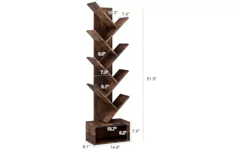 Bibliothèque haute en bois en forme d'arbre avec rangement, bibliothèque d'angle pour salon, chambre, bureau à domicile