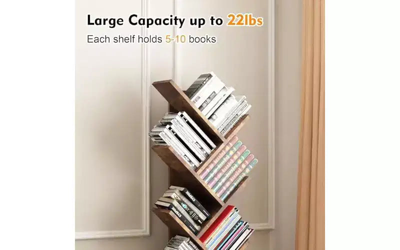 Bibliothèque haute en bois en forme d'arbre avec rangement, bibliothèque d'angle pour salon, chambre, bureau à domicile