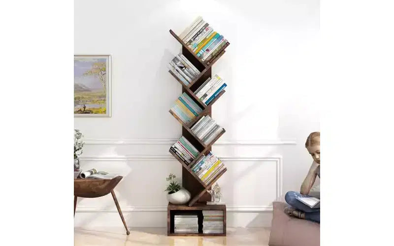 Bibliothèque haute en bois en forme d'arbre avec rangement, bibliothèque d'angle pour salon, chambre, bureau à domicile