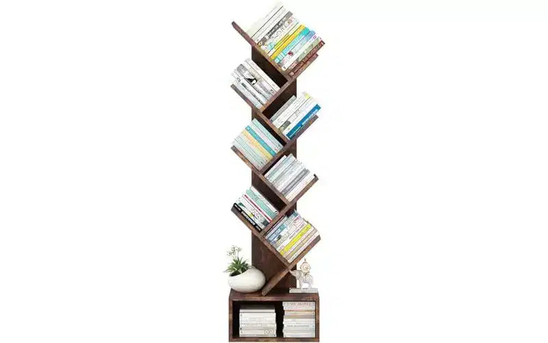 Bibliothèque haute en bois en forme d'arbre avec rangement, bibliothèque d'angle pour salon, chambre, bureau à domicile