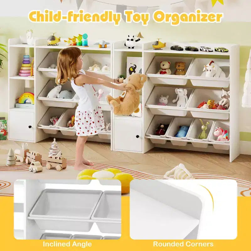 Meuble de Rangement et Bibliothèque pour Enfants, Bibliothèque en Bois avec 4 Petits Bacs et 4 Grands Bacs Gris/Blanc