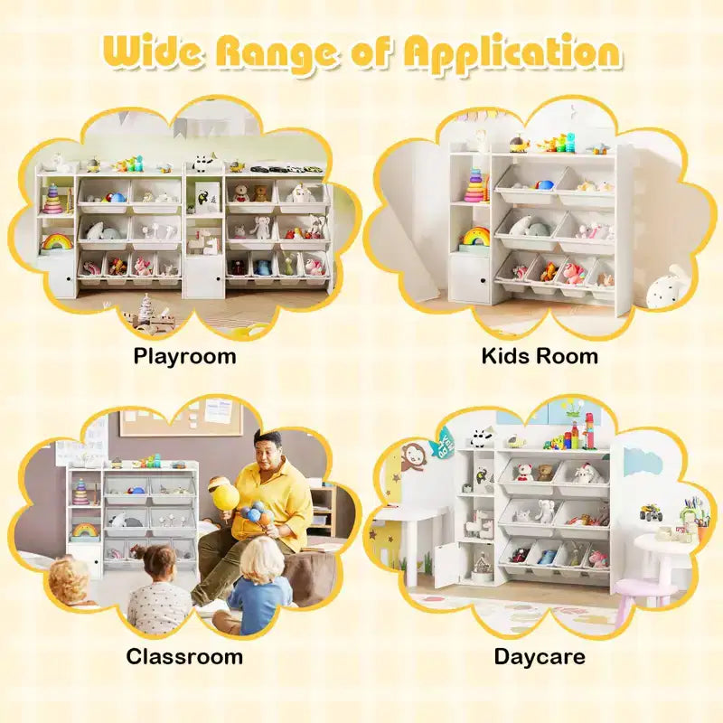 Meuble de Rangement et Bibliothèque pour Enfants, Bibliothèque en Bois avec 4 Petits Bacs et 4 Grands Bacs Gris/Blanc