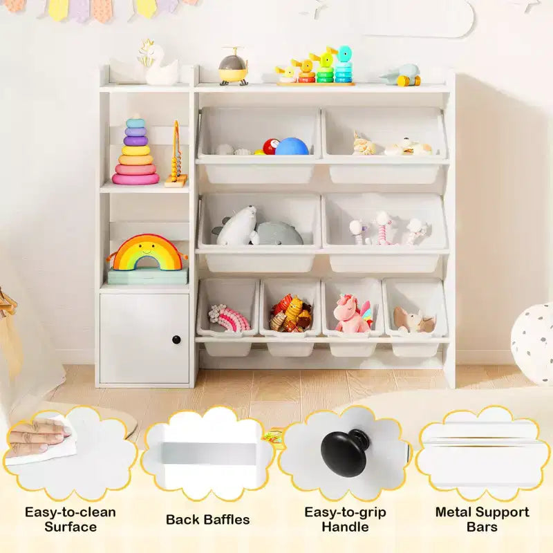 Meuble de Rangement et Bibliothèque pour Enfants, Bibliothèque en Bois avec 4 Petits Bacs et 4 Grands Bacs Gris/Blanc