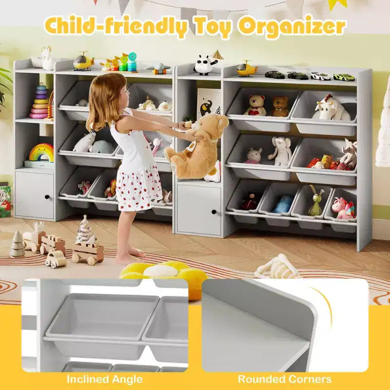 Meuble de Rangement et Bibliothèque pour Enfants, Bibliothèque en Bois avec 4 Petits Bacs et 4 Grands Bacs Gris/Blanc