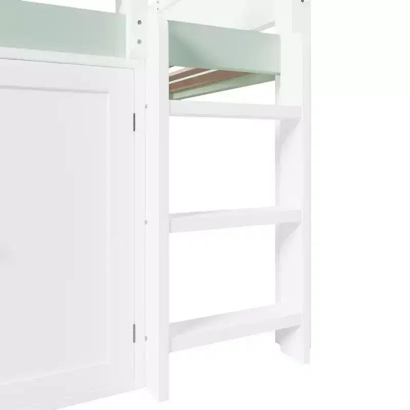 Lit mezzanine pleine grandeur, design inspiré d'une maison avec toit à baldaquin et armoire de rangement