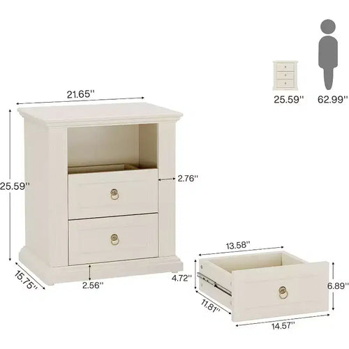 Table de chevet à 3 tiroirs, table de chevet moderne avec tiroirs de rangement, table de chevet en bois pour chambre à coucher, beige