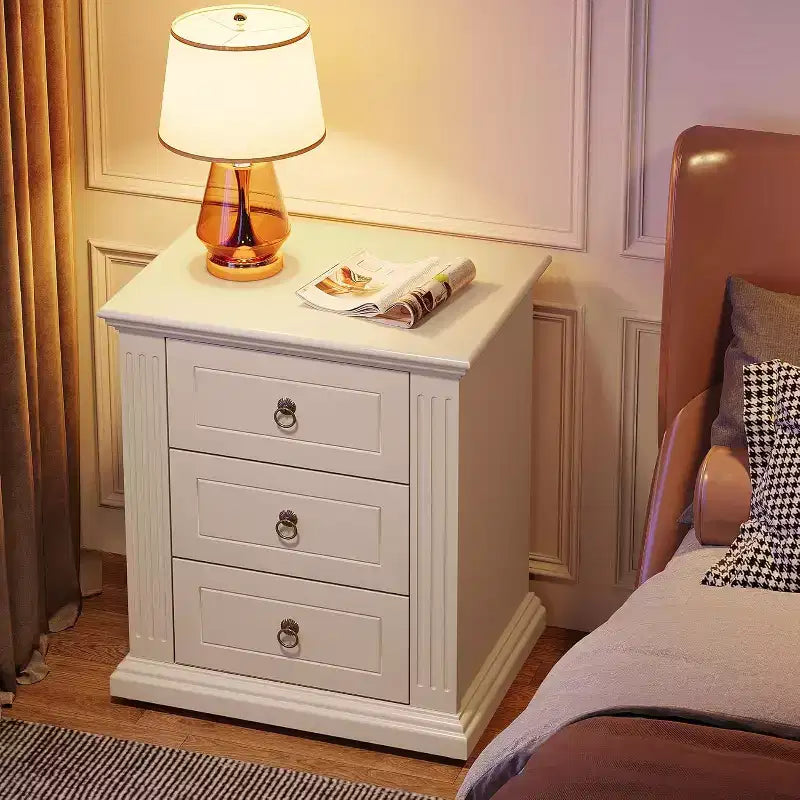 Table de chevet à 3 tiroirs, table de chevet moderne avec tiroirs de rangement, table de chevet en bois pour chambre à coucher, beige