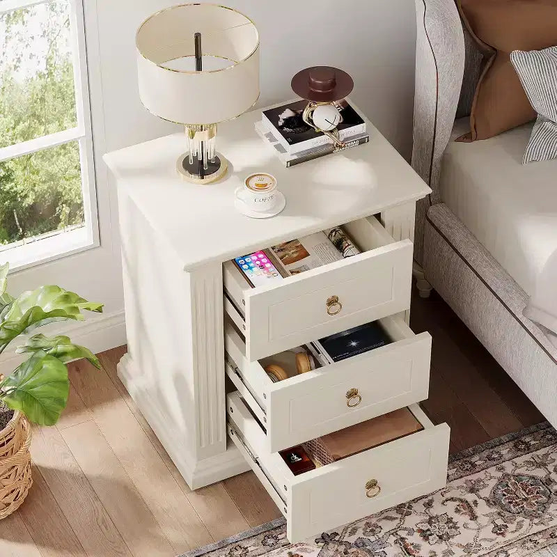 Table de chevet à 3 tiroirs, table de chevet moderne avec tiroirs de rangement, table de chevet en bois pour chambre à coucher, beige