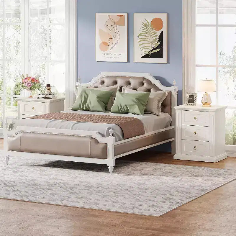 Table de chevet à 3 tiroirs, table de chevet moderne avec tiroirs de rangement, table de chevet en bois pour chambre à coucher, beige
