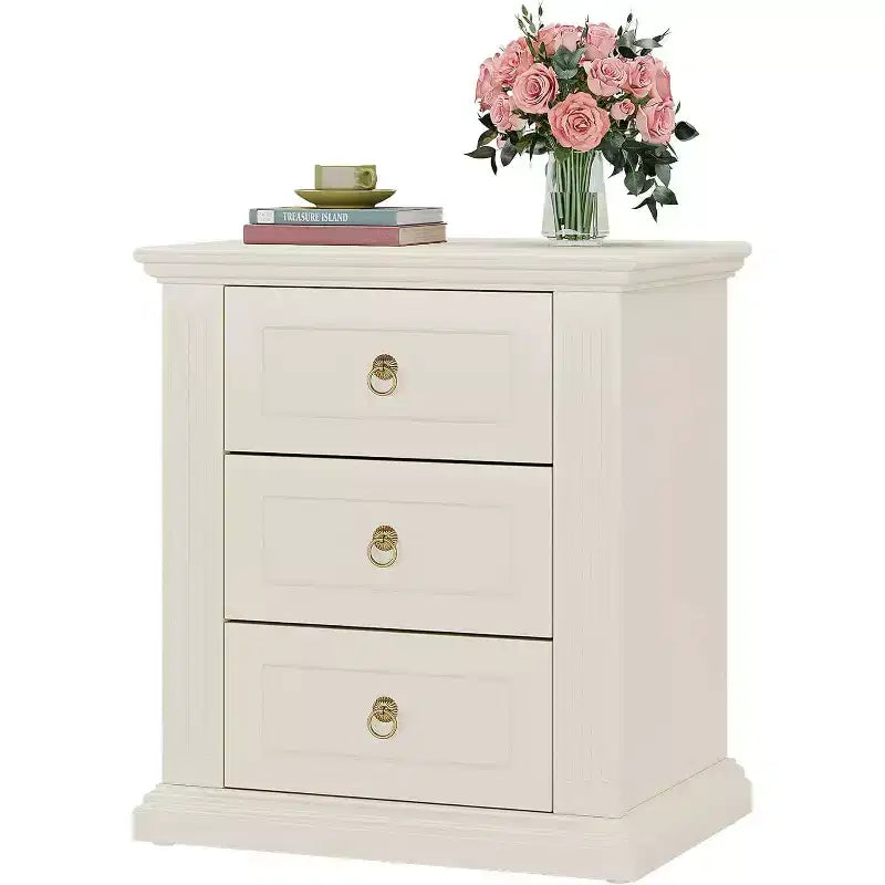 Table de chevet à 3 tiroirs, table de chevet moderne avec tiroirs de rangement, table de chevet en bois pour chambre à coucher, beige