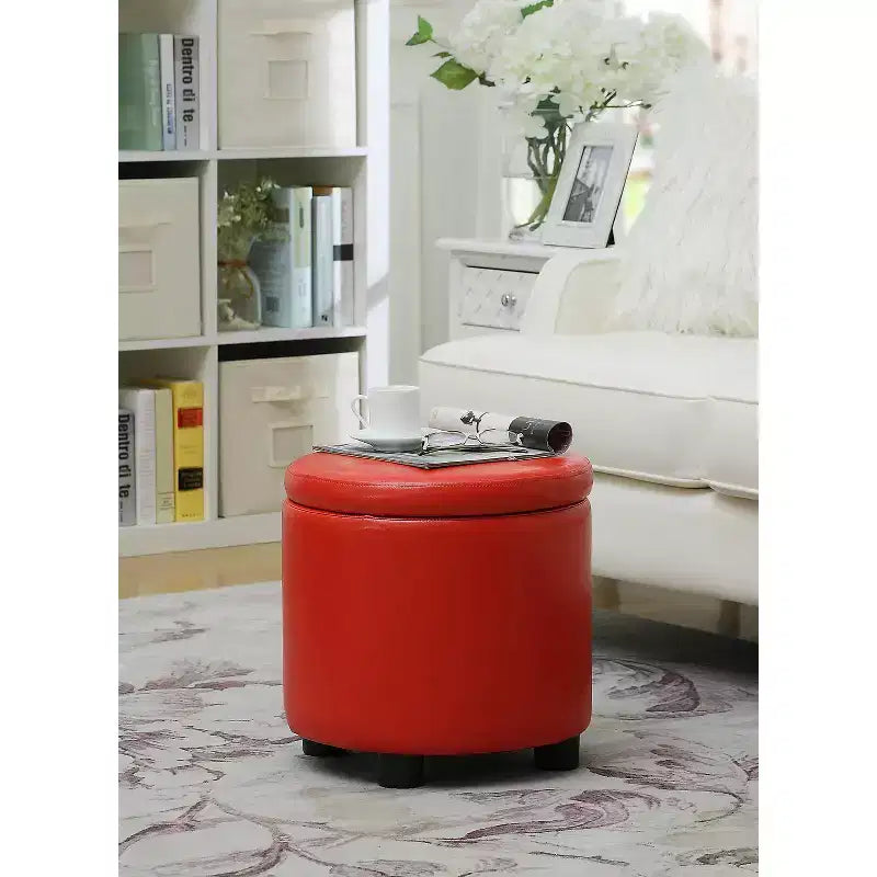 Pouf de rangement rond avec plateau réversible