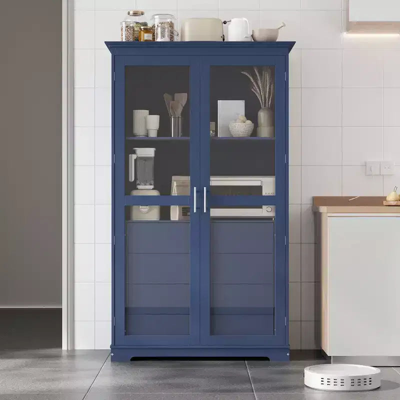 Meuble de cuisine autoportant de 113,5 x 50,8 x 190,5 cm avec portes vitrées et 4 tiroirs, pour cuisine, salle à manger, salon