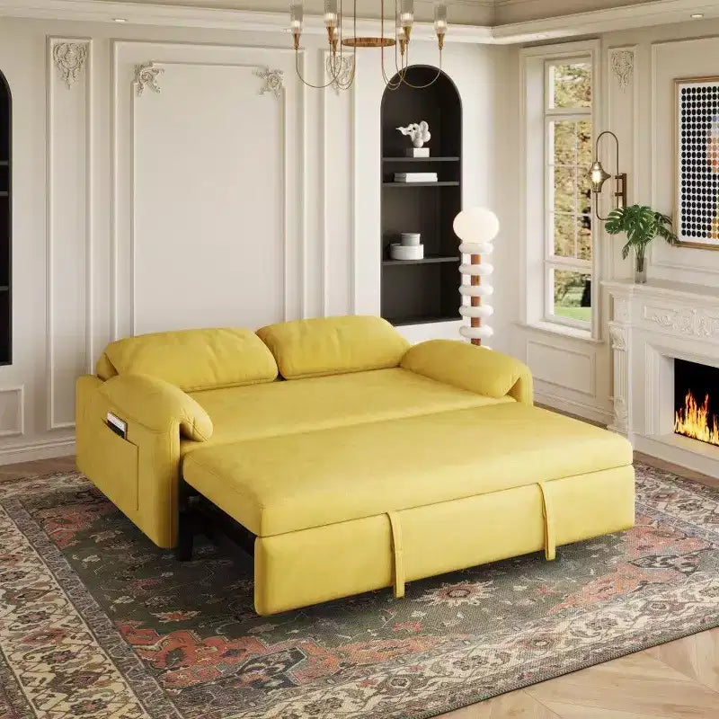 Canapé convertible moderne de 54 pouces, canapé-lit en velours avec poches de rangement, causeuse rétractable 2 en 1 pour salon, petits espaces