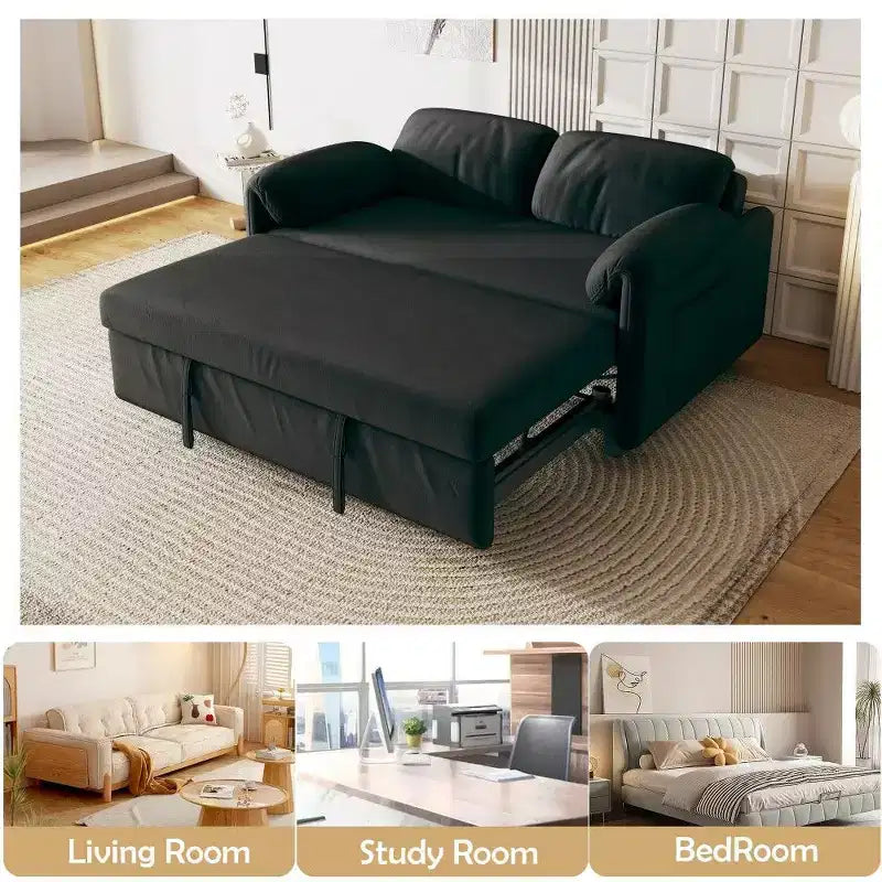 Canapé convertible moderne de 54 pouces, canapé-lit en velours avec poches de rangement, causeuse rétractable 2 en 1 pour salon, petits espaces