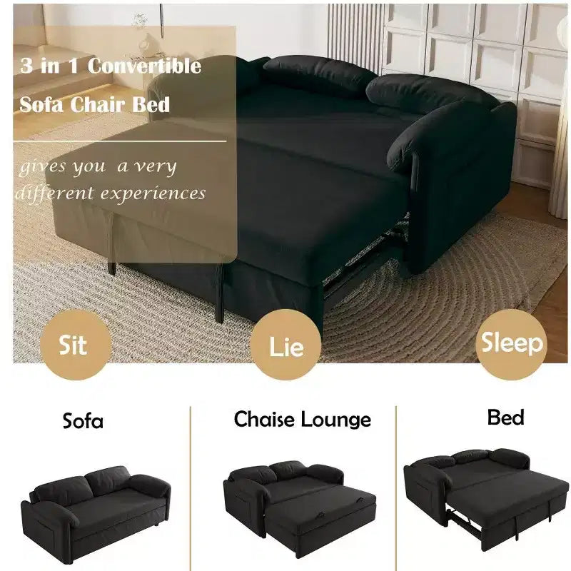 Canapé convertible moderne de 54 pouces, canapé-lit en velours avec poches de rangement, causeuse rétractable 2 en 1 pour salon, petits espaces