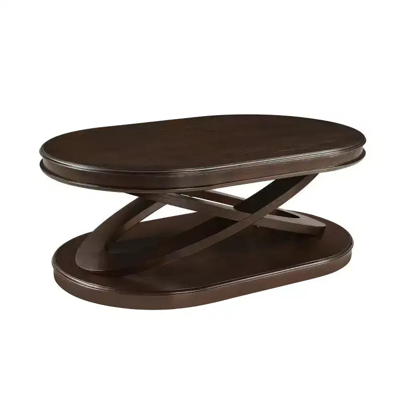 Table basse ovale moderne de 31,5 po avec base en X, table centrale de canapé minimaliste en placage de bois pour salon ou bureau à domicile