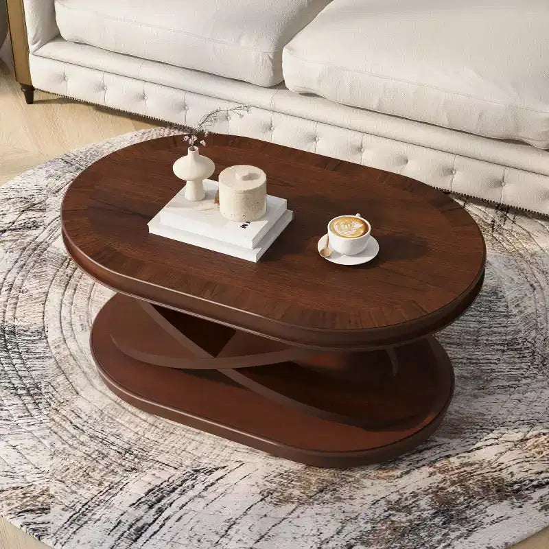 Table basse ovale moderne de 31,5 po avec base en X, table centrale de canapé minimaliste en placage de bois pour salon ou bureau à domicile