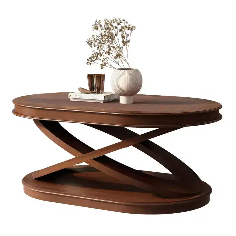 Table basse ovale moderne de 31,5 po avec base en X, table centrale de canapé minimaliste en placage de bois pour salon ou bureau à domicile