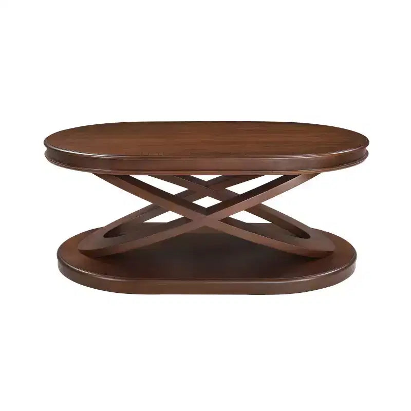 Table basse ovale moderne de 31,5 po avec base en X, table centrale de canapé minimaliste en placage de bois pour salon ou bureau à domicile